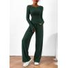 imagePRETTYGARDEN Womens 2 Piece Lounge Sets Asymmetrical Long Sleeve T Shirt Wide Leg Pants Casual Outfits TracksuitDark Green