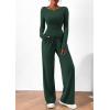 imagePRETTYGARDEN Womens 2 Piece Lounge Sets Asymmetrical Long Sleeve T Shirt Wide Leg Pants Casual Outfits TracksuitDark Green