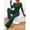 imagePRETTYGARDEN Womens 2 Piece Lounge Sets Asymmetrical Long Sleeve T Shirt Wide Leg Pants Casual Outfits TracksuitDark Green