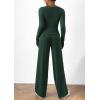 imagePRETTYGARDEN Womens 2 Piece Lounge Sets Asymmetrical Long Sleeve T Shirt Wide Leg Pants Casual Outfits TracksuitDark Green