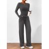 imagePRETTYGARDEN Womens 2 Piece Lounge Sets Asymmetrical Long Sleeve T Shirt Wide Leg Pants Casual Outfits TracksuitDark Grey