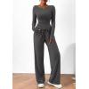 imagePRETTYGARDEN Womens 2 Piece Lounge Sets Asymmetrical Long Sleeve T Shirt Wide Leg Pants Casual Outfits TracksuitDark Grey