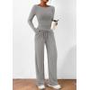 imagePRETTYGARDEN Womens 2 Piece Lounge Sets Asymmetrical Long Sleeve T Shirt Wide Leg Pants Casual Outfits TracksuitGrey