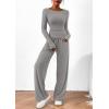 imagePRETTYGARDEN Womens 2 Piece Lounge Sets Asymmetrical Long Sleeve T Shirt Wide Leg Pants Casual Outfits TracksuitGrey