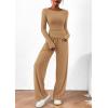 imagePRETTYGARDEN Womens 2 Piece Lounge Sets Asymmetrical Long Sleeve T Shirt Wide Leg Pants Casual Outfits TracksuitKhaki