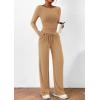 imagePRETTYGARDEN Womens 2 Piece Lounge Sets Asymmetrical Long Sleeve T Shirt Wide Leg Pants Casual Outfits TracksuitKhaki