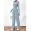 imagePRETTYGARDEN Womens 2 Piece Lounge Sets Asymmetrical Long Sleeve T Shirt Wide Leg Pants Casual Outfits TracksuitLight Blue