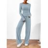 imagePRETTYGARDEN Womens 2 Piece Lounge Sets Asymmetrical Long Sleeve T Shirt Wide Leg Pants Casual Outfits TracksuitLight Blue