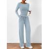 imagePRETTYGARDEN Womens 2 Piece Lounge Sets Asymmetrical Long Sleeve T Shirt Wide Leg Pants Casual Outfits TracksuitLight Blue