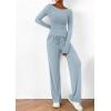 imagePRETTYGARDEN Womens 2 Piece Lounge Sets Asymmetrical Long Sleeve T Shirt Wide Leg Pants Casual Outfits TracksuitLight Blue