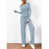 imagePRETTYGARDEN Womens 2 Piece Lounge Sets Asymmetrical Long Sleeve T Shirt Wide Leg Pants Casual Outfits TracksuitLight Blue