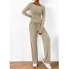 imagePRETTYGARDEN Womens 2 Piece Lounge Sets Asymmetrical Long Sleeve T Shirt Wide Leg Pants Casual Outfits TracksuitLight Khaki