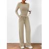 imagePRETTYGARDEN Womens 2 Piece Lounge Sets Asymmetrical Long Sleeve T Shirt Wide Leg Pants Casual Outfits TracksuitLight Khaki
