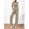 imagePRETTYGARDEN Womens 2 Piece Lounge Sets Asymmetrical Long Sleeve T Shirt Wide Leg Pants Casual Outfits TracksuitLight Khaki