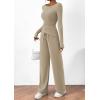 imagePRETTYGARDEN Womens 2 Piece Lounge Sets Asymmetrical Long Sleeve T Shirt Wide Leg Pants Casual Outfits TracksuitLight Khaki