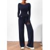 imagePRETTYGARDEN Womens 2 Piece Lounge Sets Asymmetrical Long Sleeve T Shirt Wide Leg Pants Casual Outfits TracksuitNavy