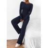 imagePRETTYGARDEN Womens 2 Piece Lounge Sets Asymmetrical Long Sleeve T Shirt Wide Leg Pants Casual Outfits TracksuitNavy