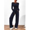 imagePRETTYGARDEN Womens 2 Piece Lounge Sets Asymmetrical Long Sleeve T Shirt Wide Leg Pants Casual Outfits TracksuitNavy