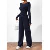 imagePRETTYGARDEN Womens 2 Piece Lounge Sets Asymmetrical Long Sleeve T Shirt Wide Leg Pants Casual Outfits TracksuitNavy