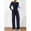 imagePRETTYGARDEN Womens 2 Piece Lounge Sets Asymmetrical Long Sleeve T Shirt Wide Leg Pants Casual Outfits TracksuitNavy