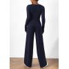 imagePRETTYGARDEN Womens 2 Piece Lounge Sets Asymmetrical Long Sleeve T Shirt Wide Leg Pants Casual Outfits TracksuitNavy
