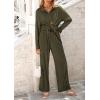 imagePRETTYGARDEN Womens 2 Piece Sets 2025 Fall Casual Textured Button Down Shirt Wide Leg Pants Outfits Loungewear TracksuitArmy Green