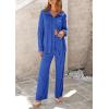 imagePRETTYGARDEN Womens 2 Piece Sets 2025 Fall Casual Textured Button Down Shirt Wide Leg Pants Outfits Loungewear TracksuitBlue