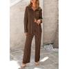 imagePRETTYGARDEN Womens 2 Piece Sets 2025 Fall Casual Textured Button Down Shirt Wide Leg Pants Outfits Loungewear TracksuitCoffee