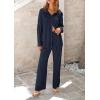 imagePRETTYGARDEN Womens 2 Piece Sets 2025 Fall Casual Textured Button Down Shirt Wide Leg Pants Outfits Loungewear TracksuitDark Blue