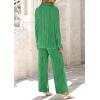 imagePRETTYGARDEN Womens 2 Piece Sets 2025 Fall Casual Textured Button Down Shirt Wide Leg Pants Outfits Loungewear TracksuitGreen