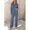 imagePRETTYGARDEN Womens 2 Piece Sets 2025 Fall Casual Textured Button Down Shirt Wide Leg Pants Outfits Loungewear TracksuitGrey Blue