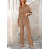 imagePRETTYGARDEN Womens 2 Piece Sets 2025 Fall Casual Textured Button Down Shirt Wide Leg Pants Outfits Loungewear TracksuitKhaki