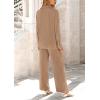 imagePRETTYGARDEN Womens 2 Piece Sets 2025 Fall Casual Textured Button Down Shirt Wide Leg Pants Outfits Loungewear TracksuitKhaki
