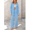 imagePRETTYGARDEN Womens 2 Piece Sets 2025 Fall Casual Textured Button Down Shirt Wide Leg Pants Outfits Loungewear TracksuitLight Blue