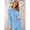 imagePRETTYGARDEN Womens 2 Piece Sets 2025 Fall Casual Textured Button Down Shirt Wide Leg Pants Outfits Loungewear TracksuitLight Blue