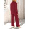 imagePRETTYGARDEN Womens 2 Piece Sets 2025 Fall Casual Textured Button Down Shirt Wide Leg Pants Outfits Loungewear TracksuitWine Red