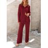 imagePRETTYGARDEN Womens 2 Piece Sets 2025 Fall Casual Textured Button Down Shirt Wide Leg Pants Outfits Loungewear TracksuitWine Red