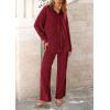 imagePRETTYGARDEN Womens 2 Piece Sets 2025 Fall Casual Textured Button Down Shirt Wide Leg Pants Outfits Loungewear TracksuitWine Red