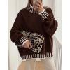 imagePRETTYGARDEN Womens 2025 Fall Oversized Pullover Sweaters Long Sleeve Mock Neck Chunky Knit Jumper Tops Winter ClothingBrown