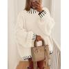 imagePRETTYGARDEN Womens 2025 Fall Oversized Pullover Sweaters Long Sleeve Mock Neck Chunky Knit Jumper Tops Winter ClothingWhite