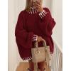 imagePRETTYGARDEN Womens 2025 Fall Oversized Pullover Sweaters Long Sleeve Mock Neck Chunky Knit Jumper Tops Winter ClothingWine Red