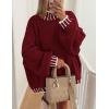 imagePRETTYGARDEN Womens 2025 Fall Oversized Pullover Sweaters Long Sleeve Mock Neck Chunky Knit Jumper Tops Winter ClothingWine Red