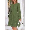 imagePRETTYGARDEN Womens 2025 Long Sleeve Mini Dress Eyelet V Neck A Line Casual Elegant Holiday Wedding Guest Party DressesArmy Green