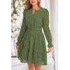 imagePRETTYGARDEN Womens 2025 Long Sleeve Mini Dress Eyelet V Neck A Line Casual Elegant Holiday Wedding Guest Party DressesArmy Green