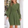 imagePRETTYGARDEN Womens 2025 Long Sleeve Mini Dress Eyelet V Neck A Line Casual Elegant Holiday Wedding Guest Party DressesArmy Green