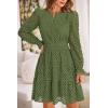 imagePRETTYGARDEN Womens 2025 Long Sleeve Mini Dress Eyelet V Neck A Line Casual Elegant Holiday Wedding Guest Party DressesArmy Green