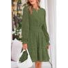 imagePRETTYGARDEN Womens 2025 Long Sleeve Mini Dress Eyelet V Neck A Line Casual Elegant Holiday Wedding Guest Party DressesArmy Green
