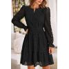 imagePRETTYGARDEN Womens 2025 Long Sleeve Mini Dress Eyelet V Neck A Line Casual Elegant Holiday Wedding Guest Party DressesBlack