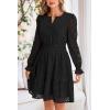 imagePRETTYGARDEN Womens 2025 Long Sleeve Mini Dress Eyelet V Neck A Line Casual Elegant Holiday Wedding Guest Party DressesBlack