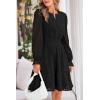 imagePRETTYGARDEN Womens 2025 Long Sleeve Mini Dress Eyelet V Neck A Line Casual Elegant Holiday Wedding Guest Party DressesBlack